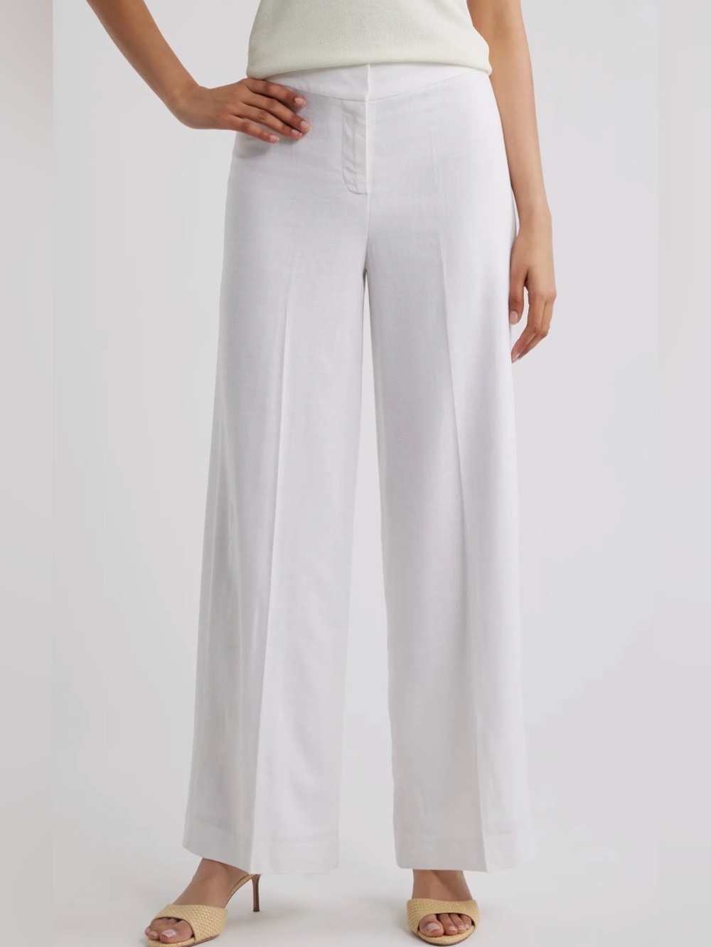 Tahari ASL White Wide-Leg High-Rise Pants ORG RETAIL $99